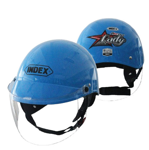 หมวกเลดี้ INDEX หมวกกันน็อคครึ่งใบ สีฟ้า พร้อมหน้ากาก สีชา LADY INEX