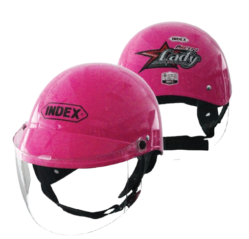 หมวกเลดี้ INDEX หมวกกันน็อคครึ่งใบ สีชมพู พร้อมหน้ากาก สีชา LADY INEX